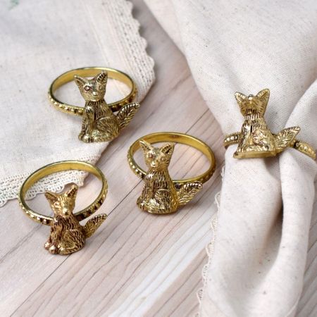 Handmade Brass Cat Napkin Ring in Set of 4